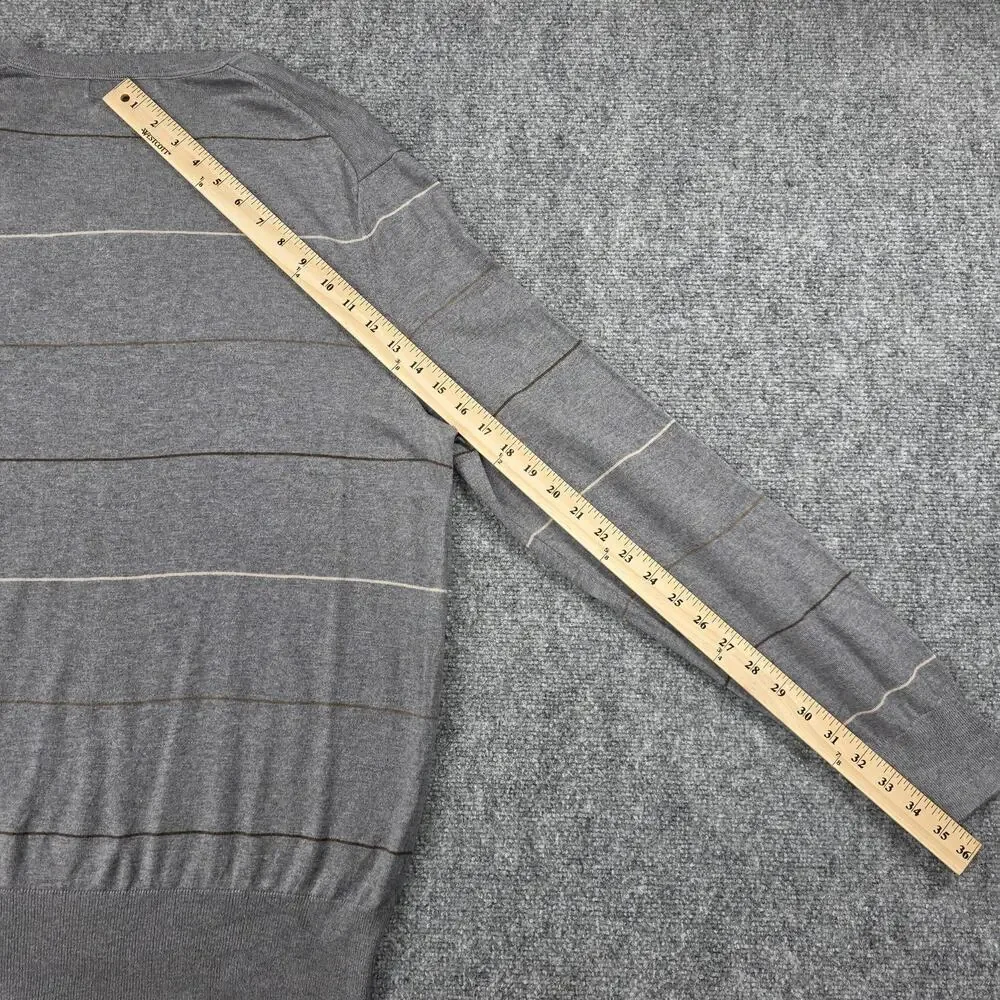 Banana Republic Sweater Mens XL Gray Stripe V Neck Silk Cashmere Knit Pullover